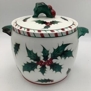 Vintage Lefton Holly Candy Cane Cookie Jar